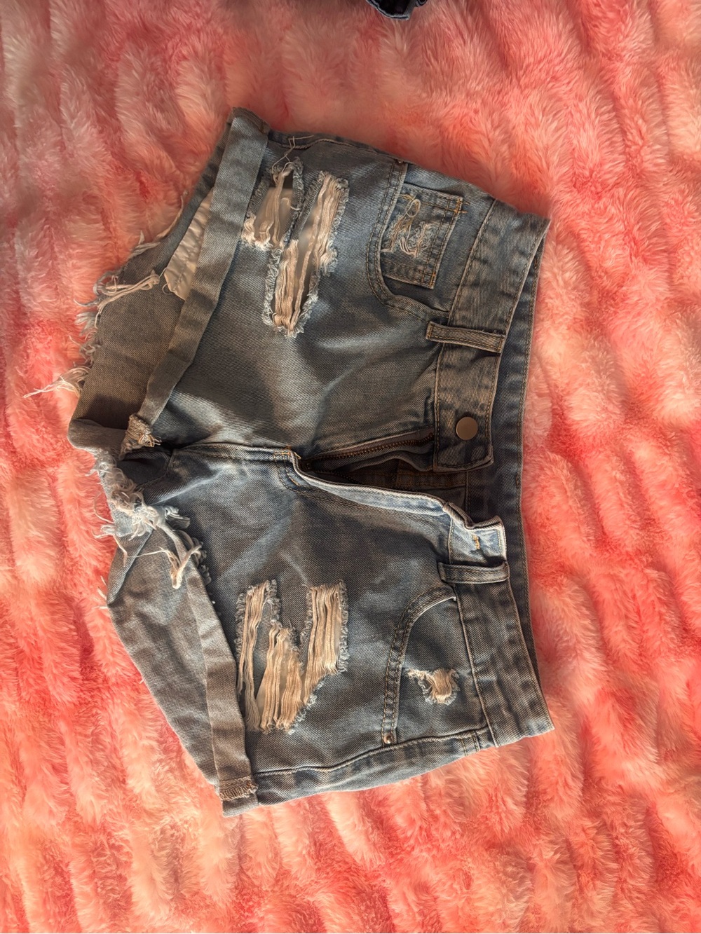 SHEIN Light Blue Distressed Denim Shorts